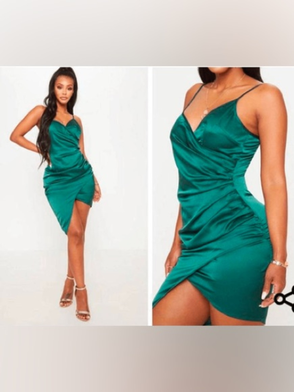 Emerald Sundae Teal Satin Ruched Mini Dress